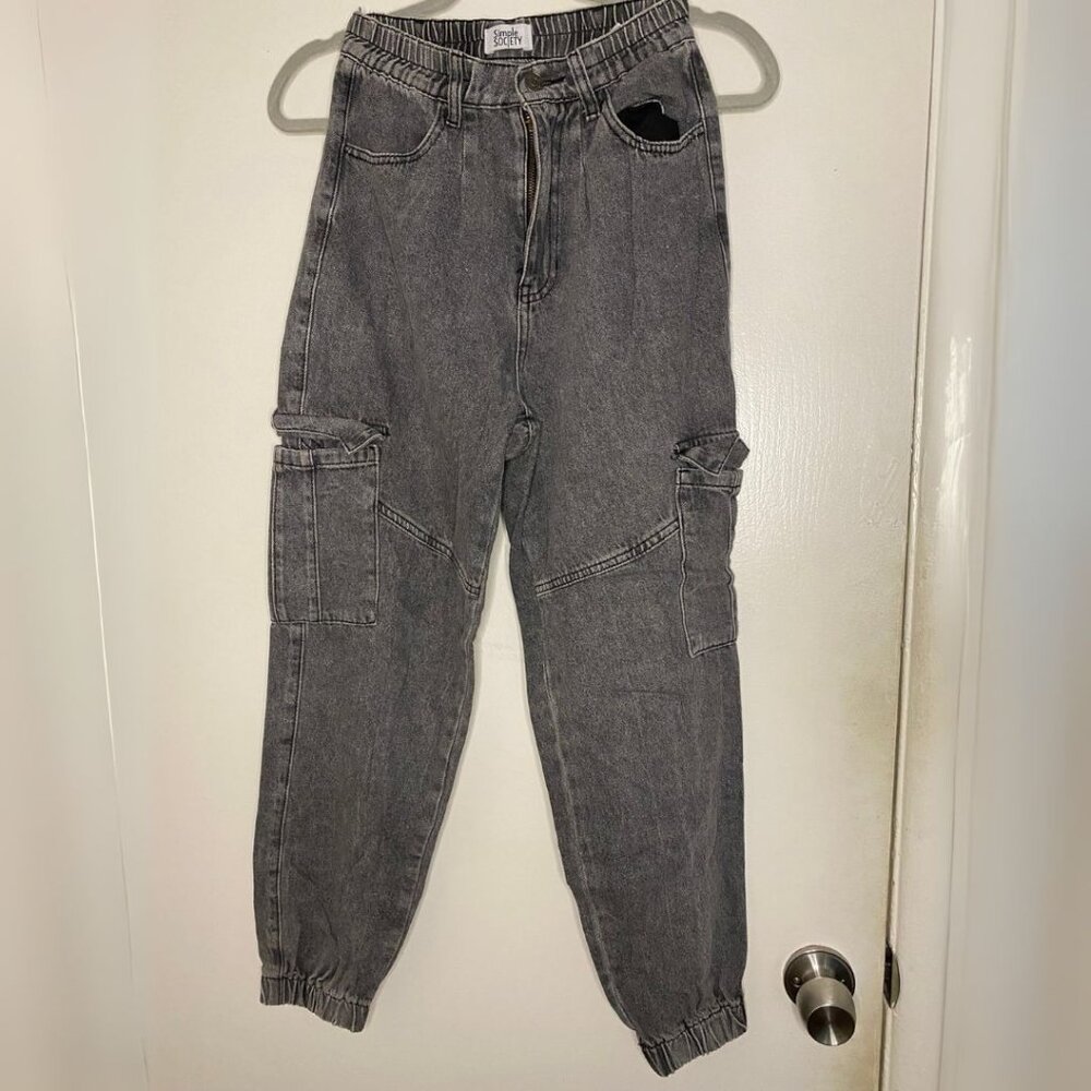 Stone Supply Black Cargo Jogger Jeans Size 25